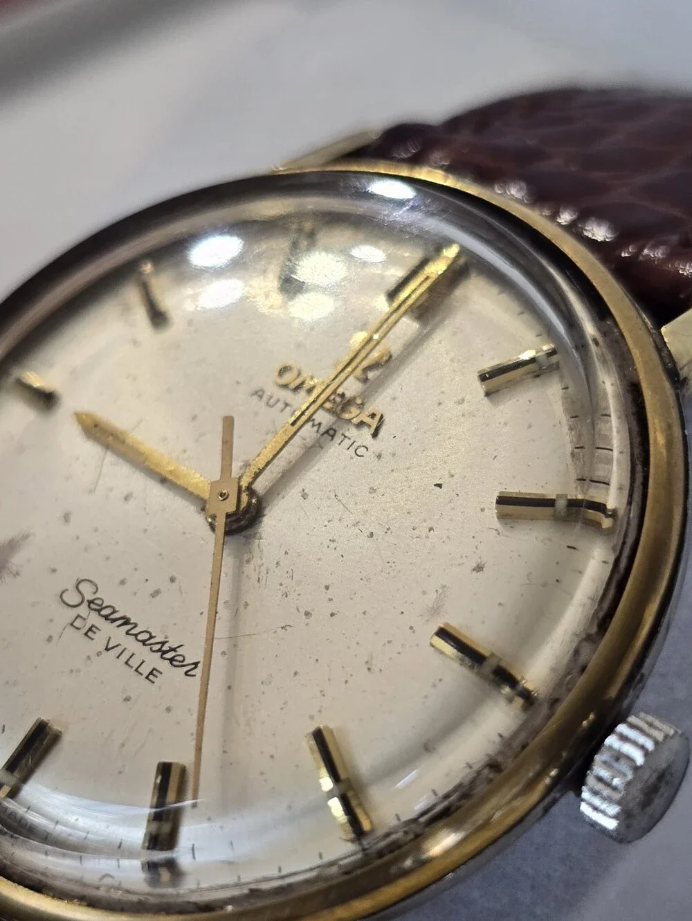 Omega Gold-Tone Dress Watch with Brown Leather Strap